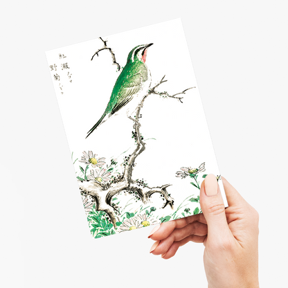 Ruby Throat and Wild Camomile By Numata Kashu - Greeting Card