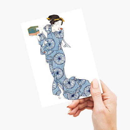 Japanese woman With little box By Keisai Eisen - Greeting Card