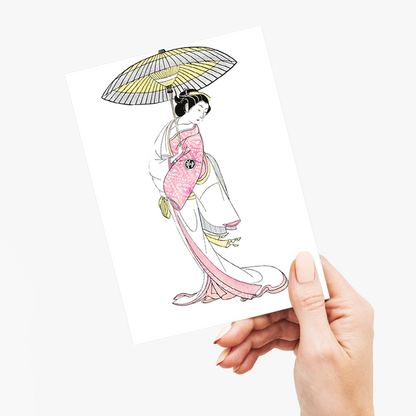 Japanese woman with umbrella By Segawa kikunojō - Greeting Card