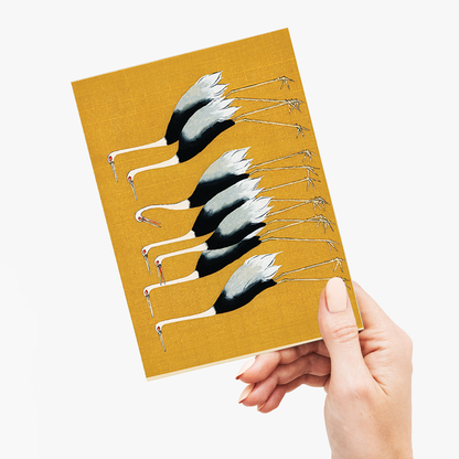 Flock of beautiful Japanese red crown crane by Ogata Korin  - Greeting Card