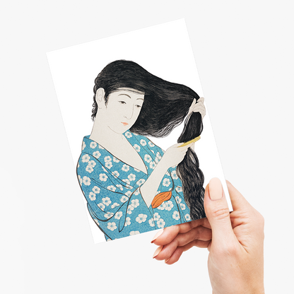 Woman Combing Her Hair (Cutout) by Goyō Hashiguchi - Greeting Card