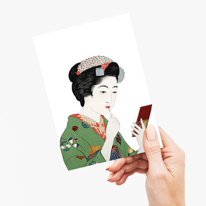 Woman Applying Rouge by Goyō (Cutout) Hashiguchi - Greeting Card