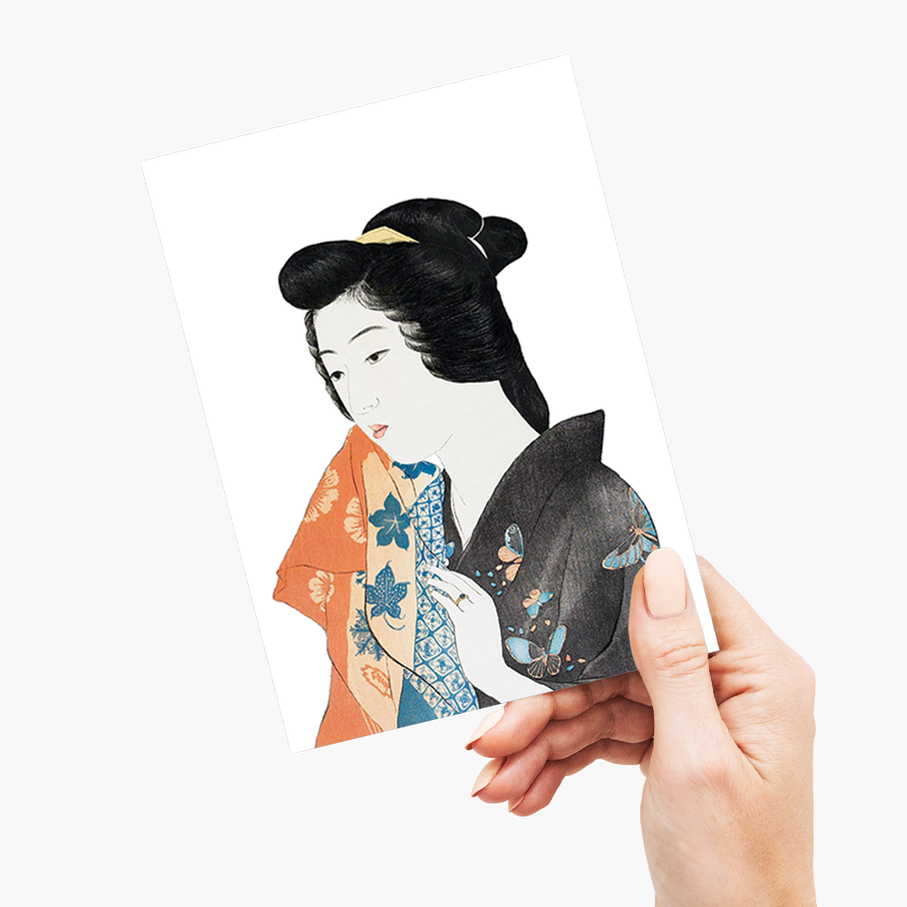 Woman Holding a Hand Towel by Goyō 5(Cutout) Hashiguchi - Greeting Card