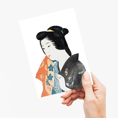 Woman Holding a Hand Towel by Goyō 5(Cutout) Hashiguchi - Greeting Card