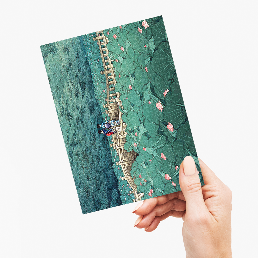The Pond at Benten Shrine in Shiba by Hasui Kawase - Greeting Card