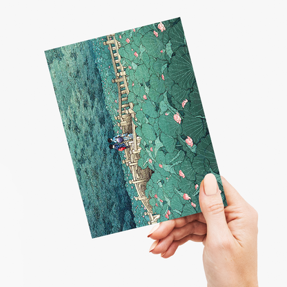The Pond at Benten Shrine in Shiba by Hasui Kawase - Greeting Card