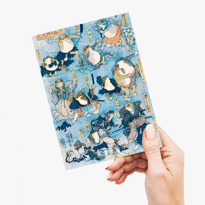 Famous Heroes of the Kabuki Stage Played by Frogs by Utagawa Kuniyoshi - Greeting Card