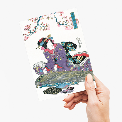 Japanese woman and cherry blossom by Keisai Eisen - Greeting Card