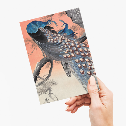 Two peacocks on tree branch (1900 - 1930) by Ohara Koson  - Greeting Card