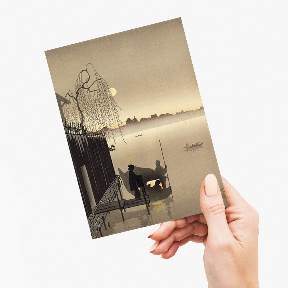 Evening Cool on Sumida (Sepia) By Kobayashi Eijiro - Greeting Card