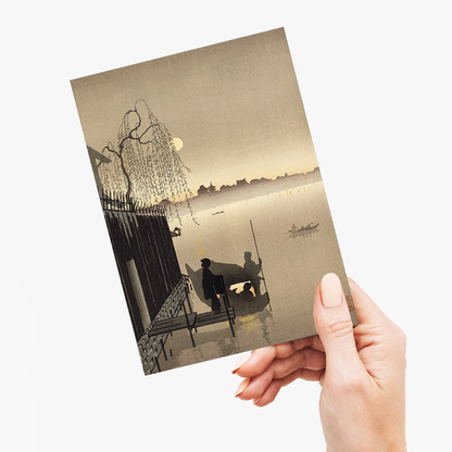 Evening Cool on Sumida (Sepia) By Kobayashi Eijiro - Greeting Card