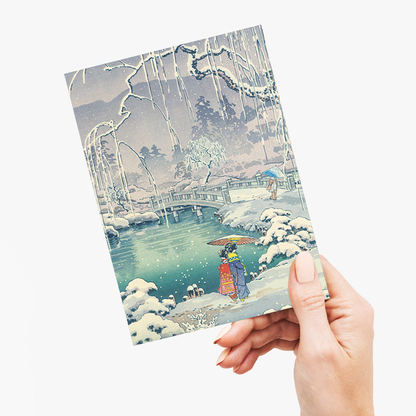 Spring Snow at Maruyama, Kyoto - Greeting Card