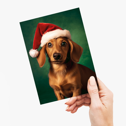 Dachshund Santa hat - Greeting Card