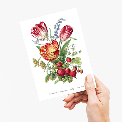 Strawberry, Mignonette, Tulip, and Blue Bell - Wenskaart
