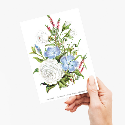 Periwinkle, Snowdrop, White Rose and Common Heath - Wenskaart