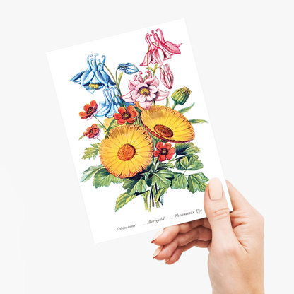Columbine, Marigold and Pheasant's Eye - Wenskaart