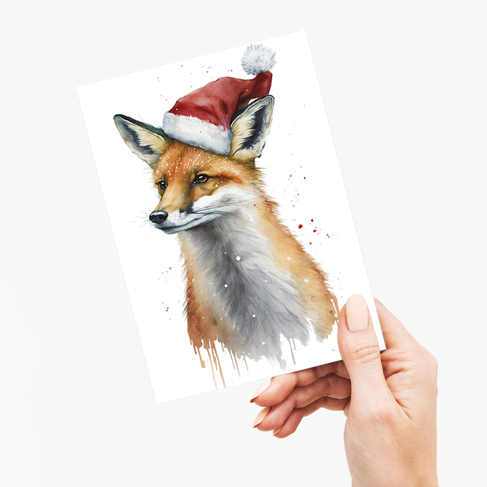 fox wearing a christmas hat - Greeting Card