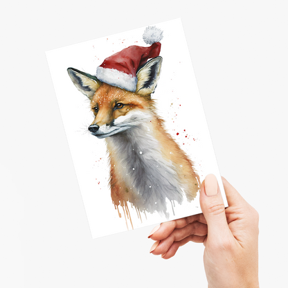 fox wearing a christmas hat - Greeting Card