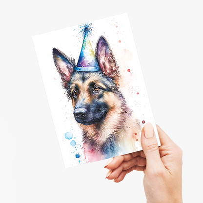 German shepherd wearing a party hat - Greeting Card