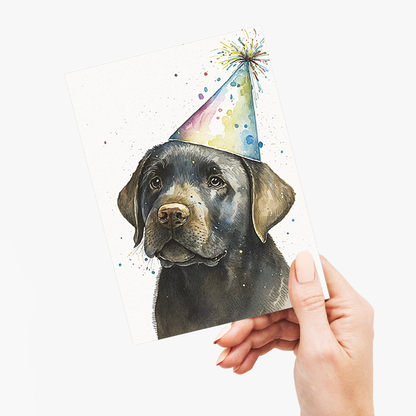 Black labrador wearing a party hat - Greeting Card