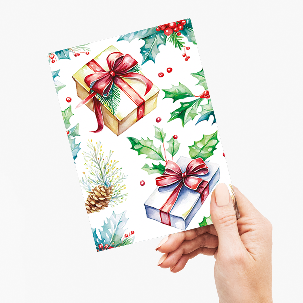 Christmas gifts and holly's - Greeting Card