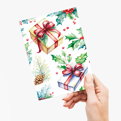 Christmas gifts and holly's - Greeting Card