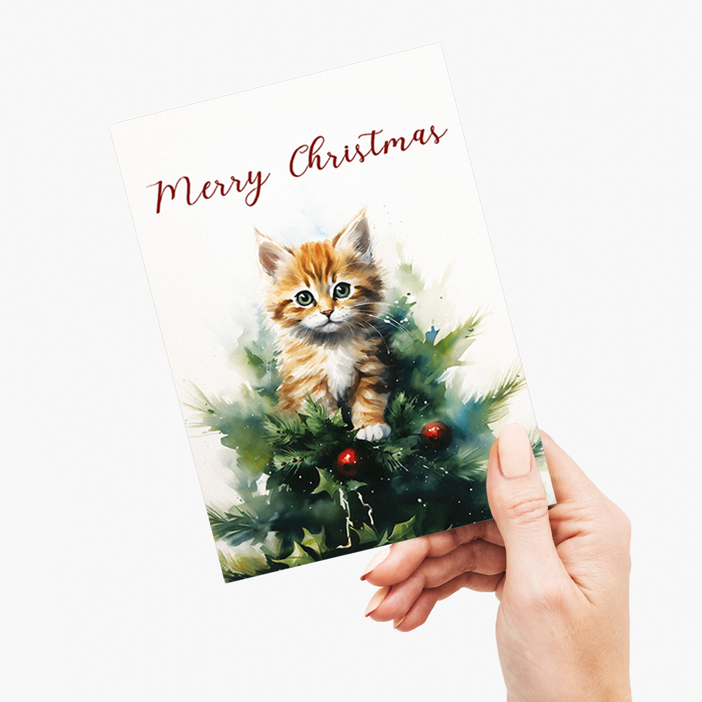 Kitten in a Christmas tree - Greeting Card
