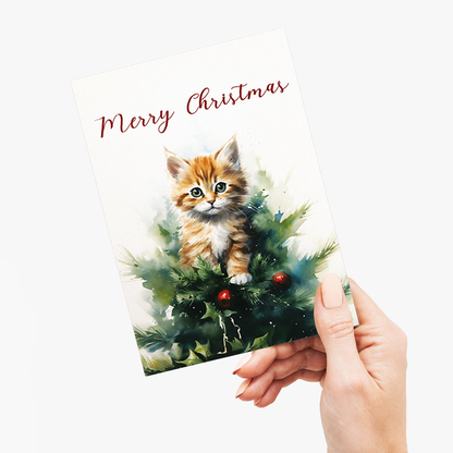 Kitten in a Christmas tree - Greeting Card
