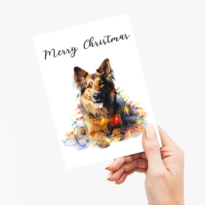 Golden retriever wearing antlers - Greeting Card