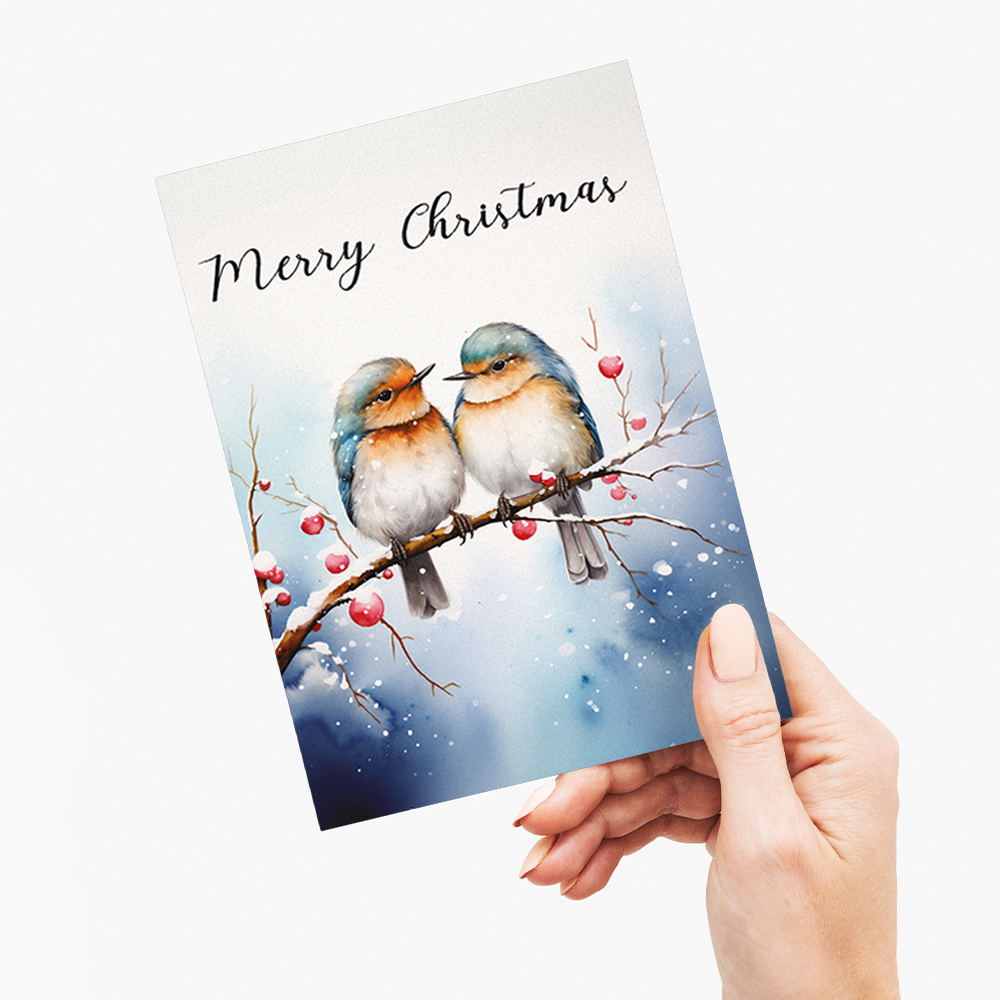 Two Birds on a snowy branch - Greeting Card