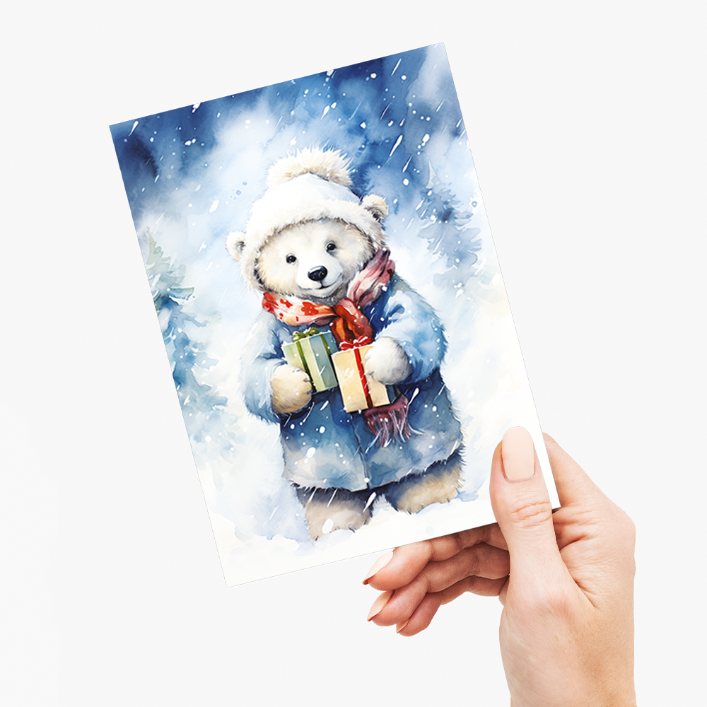 Cute polar bear bringing gifts - Greeting Card