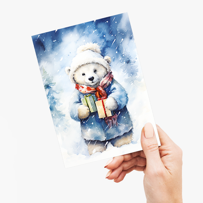 Cute polar bear bringing gifts - Greeting Card