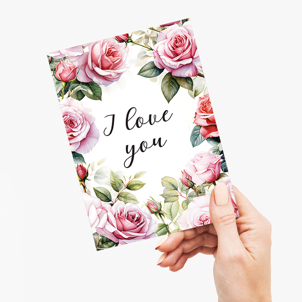 I love you Pink Roses - Greeting Card