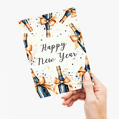 Happy New Year Champagne bottles - Greeting Card