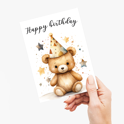 cute teddy bear wearing a party hat - Greeting Card